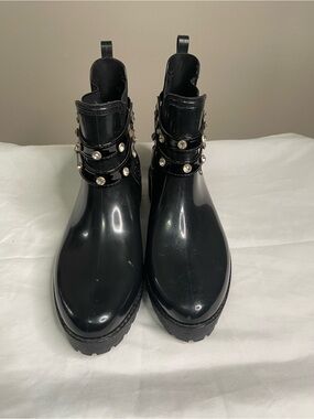 Women's Black Studded Patent Chelsea Booties